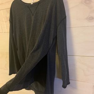 dark grey sweatshirt, tunic length.